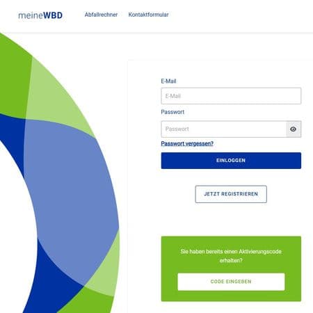 Screenshot von der Anmeldemaske des Kundenportals meineWBD