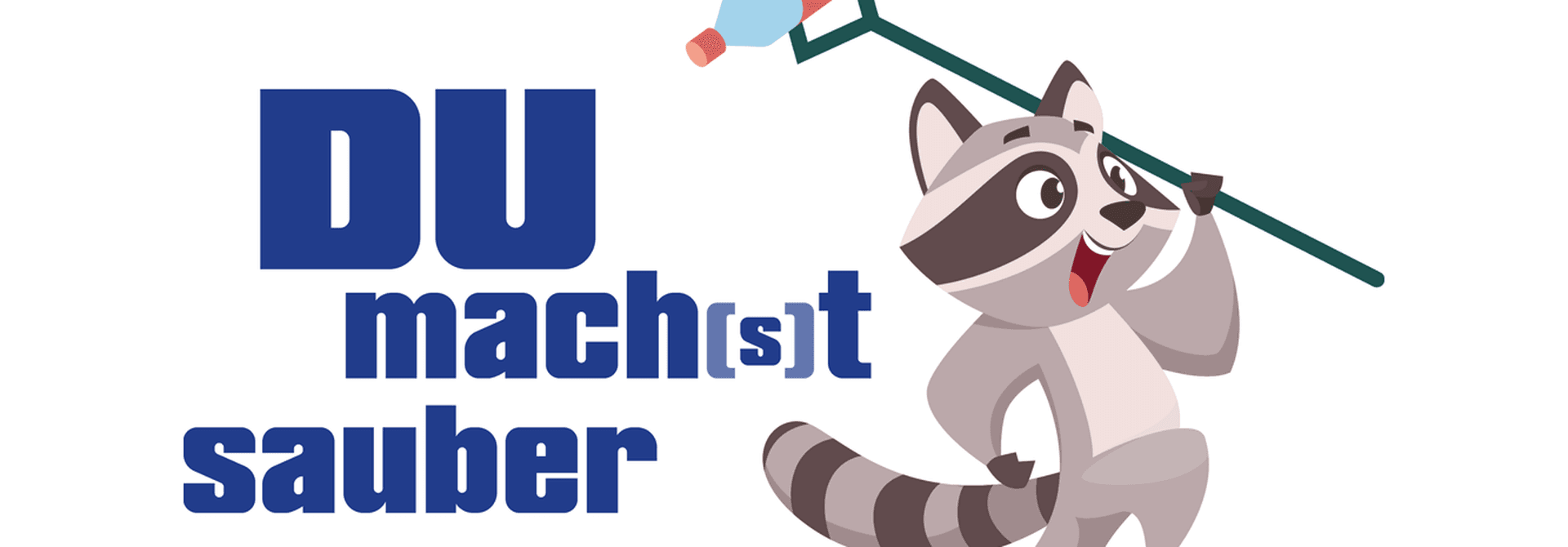 Logo Offensive für ein Sauberes Duisburg. e.V., kleiner Waschbär hält Greifzange mit Plastikflasche